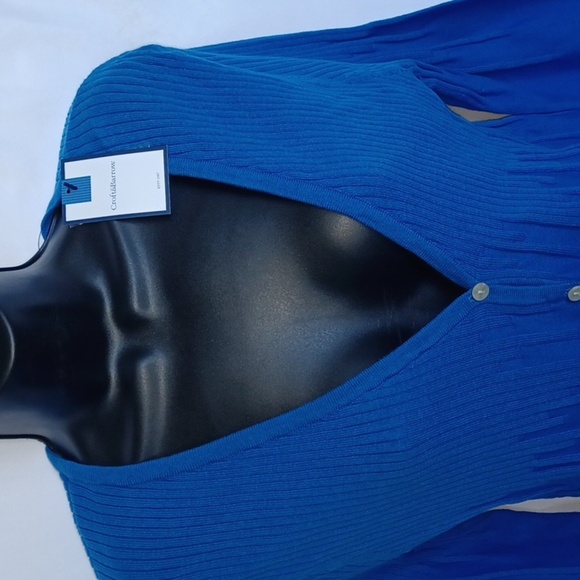 Croft & Barrow Cardigan Sweater Button Front Pleated Sweater, Blue, Size L - Picture 2 of 8